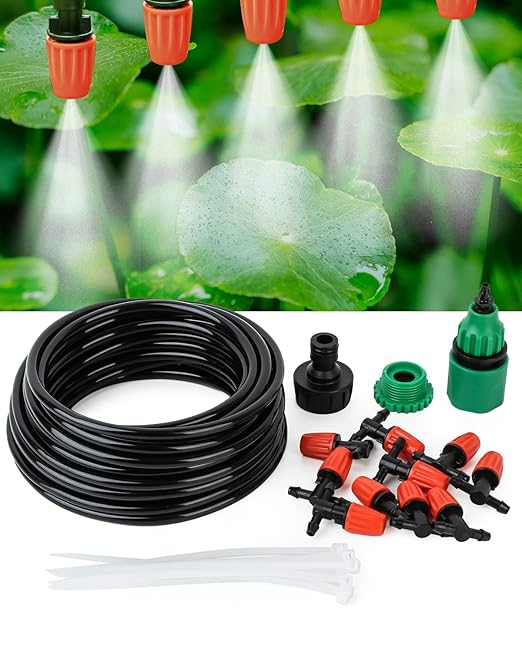 Micro Drip Irrigation Kit,Garden Irrigation System Plant Automatic Watering Kit with 32.8ft 1/4inch Blank Distribution Tubing Hose Adjustable Misting Sprinkler Nozzles for Greenhouse Patio