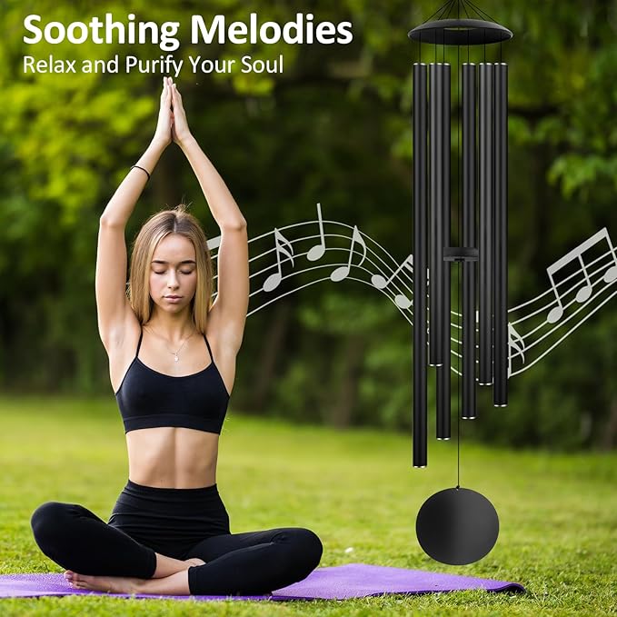 54" Large Wind Chimes for Outside Deep Tone - Gift Box Packaged, Soothing Windchimes Outdoors with 6 Thickened Aluminum Tubes for Garden Decor, Gifts for Parents, Friends and Loved Ones (Black)