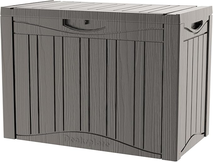 Mersco 45 Gallon Double-Wall Resin Deck Box - Lockable Waterproof Outdoor Storage Box, 515bs Capacity & Doubles as Seating for Patio Furniture - Garden Tools, Pool Accessories (Grey)