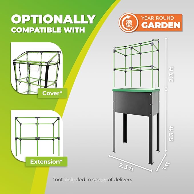 BioGreen Raised Garden Bed with Trellis Heidelberg | 11 gal | 1“L x 2.3“W x 7.6“H | Self-Watering Metal Planter Box | Ideal Growth for Climbing Plants