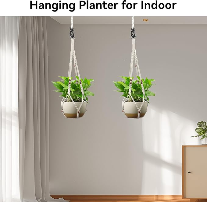 USLAI Macrame Plant Holder, 35 Inch, Up to 4-15 inch Pot, Heavy 20lb Planters, Extra Long Strong Hanging Planter Basket, Boho Home Decor, Red Bead, Set of 2 (POTS NOT Included)