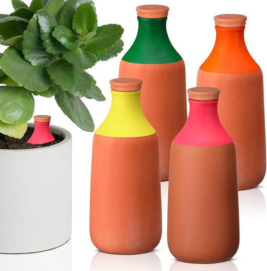 4 Pcs 24oz Ollas Terracotta Watering Pots Colorful Self Watering Planter Insert Terracotta Globes Clay for Outdoor Indoor Garden Plants, Easy to Refill
