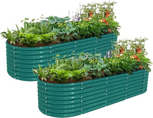 2 Pack 8x3x2FT Galvanized Raised Garden Bed Kit Oval Metal Ground Planter Box Outdoor Bottomless Planter Raised Beds for Vegetables Flowers Herbs Fruits, Green
