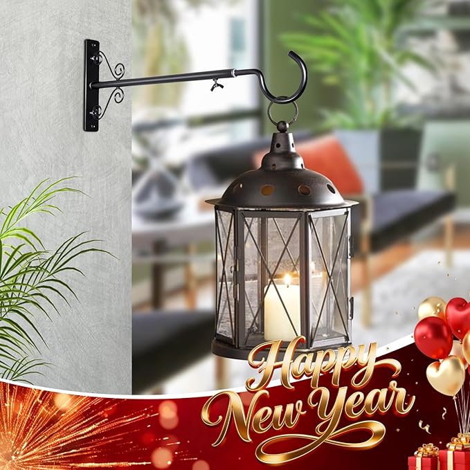 BOLITE Bird Feeder Hangers(16 to 24 Inch), Adjustable Plant Hangers Outdoor Indoor, Plant Hooks for Wall, Planters, Lanterns, Wind Chimes, String Lights, 2 Pack, Black, Gifts for Women Men