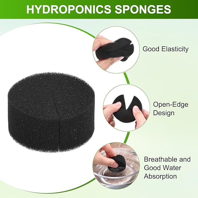 50-Pack Hydroponics Sponges, 2.36 Inch Growing Media Cylindrical Sponges for Planting Gardening Tool/Grow Seedlings/Home Vegetable Flower, Soilless Cultivation Seedling [Black]