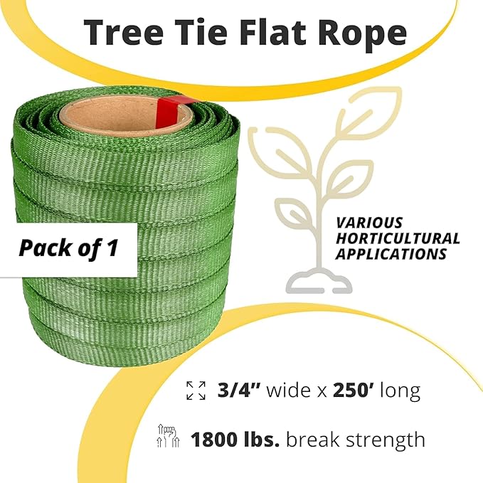 Green Tree Tie Webbing Strap 3/4" x 250' - Heavy Duty Tree Straps for Staking, Guying, Securing & Outdoor Use - Garden Ties Webbing Flat Rope for Heavy Plants & Trees Support by IDL Packaging