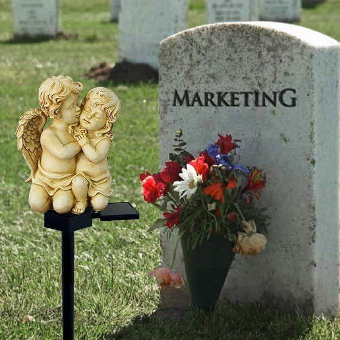 Solar Garden Angel Lights, Waterproof Outdoor Garden Angels Statue Decorations Angels Solar Lights for Cemetery Gravesite Grave Outside Yard Patio Lawn Porch (Baby Angel)