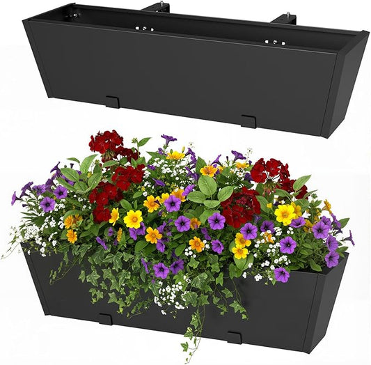 Railing Planter Box - Heavy Duty Window Boxes, 36” Deck Railing Planter Boxes with Adjustable Bracket, Deck Planters for Railing Outdoor Fence (2 Packs)