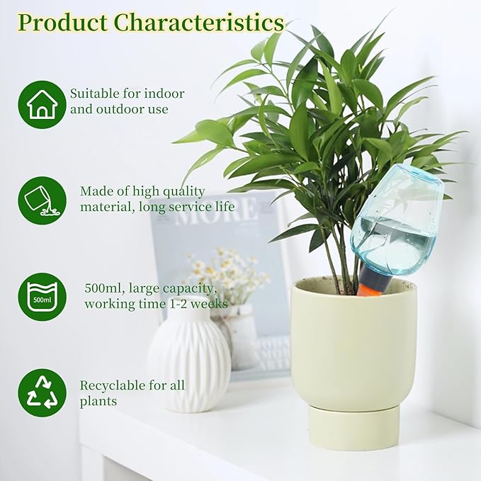 6pcs Plant Self Watering Globes, Plastic Water Bulbs Top Fill, 12.3 oz Plant Watering Devices System Slow Release Terracotta, Water Spikes Stakes for Indoor (Blue-6pack)
