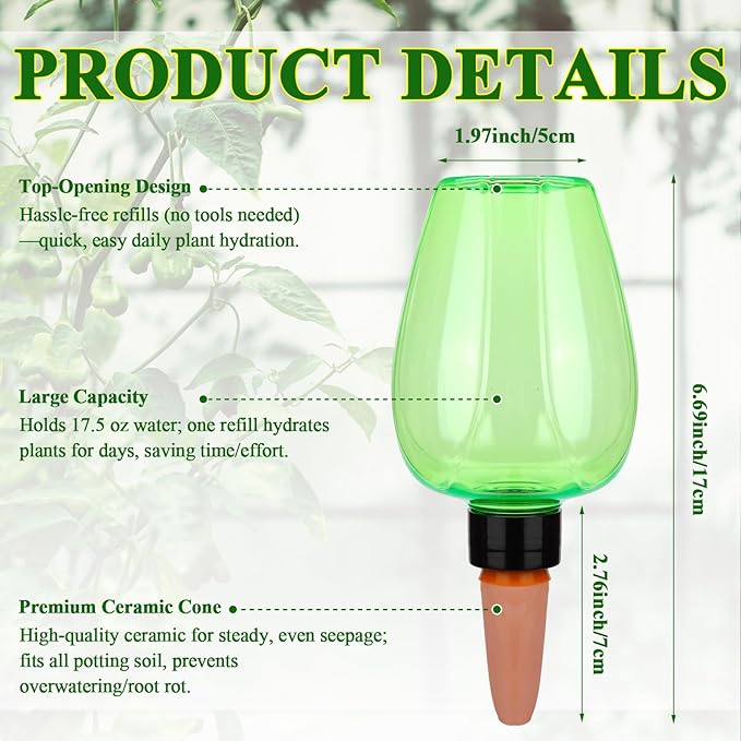 6Pcs 16.9 oz Large Plant Self Watering Globes Top Fill Plastic Water Bulbs Slow Release Terracotta Self Watering Planter Insert Watering Devices System Water Spikes Stakes for Indoor Outdoor Plant