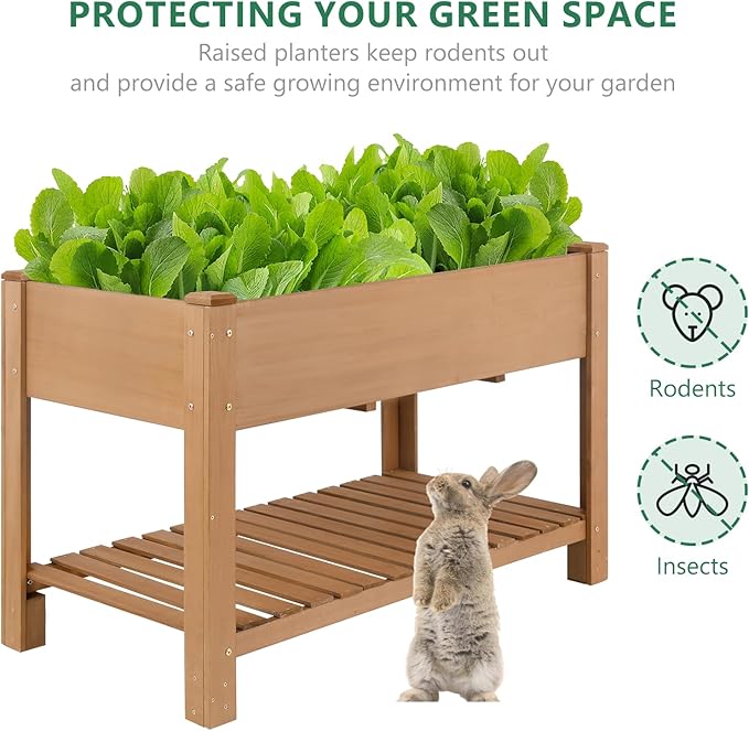 Raised Garden Beds With Legs, Outdoor Wood Elevated Garden Box With L-Connection Tabs，Leg Reinforcement，Storage Shelf, Suitable For Vegetables, Flowers And Herbs, Easy To Assemble,46.7 x23.1 x 29.7IN