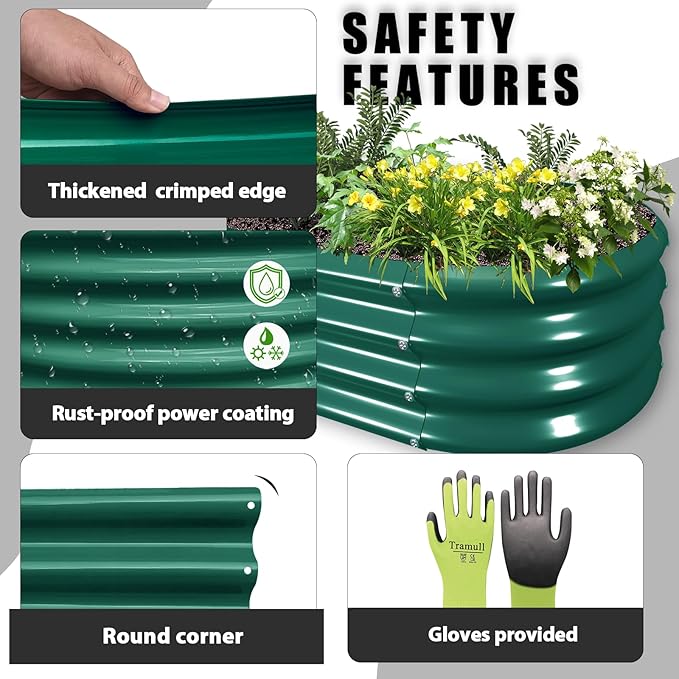 6 Pack 8x4x1FT Galvanized Raised Garden Bed Kit Oval Metal Ground Planter Box Outdoor Bottomless Planter Raised Beds for Vegetables Flowers Herbs Fruits, Green