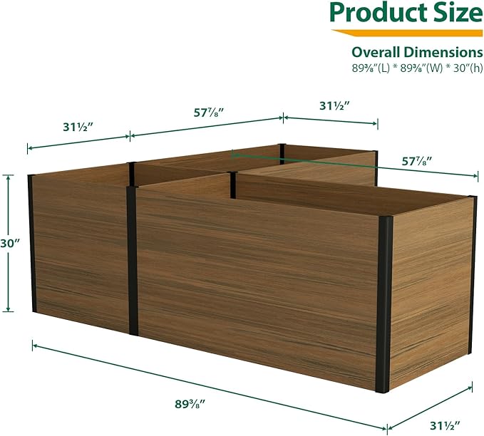 Modular Raised Garden Bed - Expandable Design with Composite Panels & Aluminum Frame - Perfect for Flowers, Vegetables, Herbs - Outdoor Planter Cuboid Box for Patio, Balcony, Backyard (Brown)