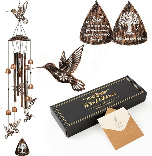Hummingbird Metal Wind Chimes for Outside - Hummingbird Gifts for Women/Men,Garden Front Yard Outdoor Decor, Memorial/Housewarming/Birthday/Festival Gifts for Women Men