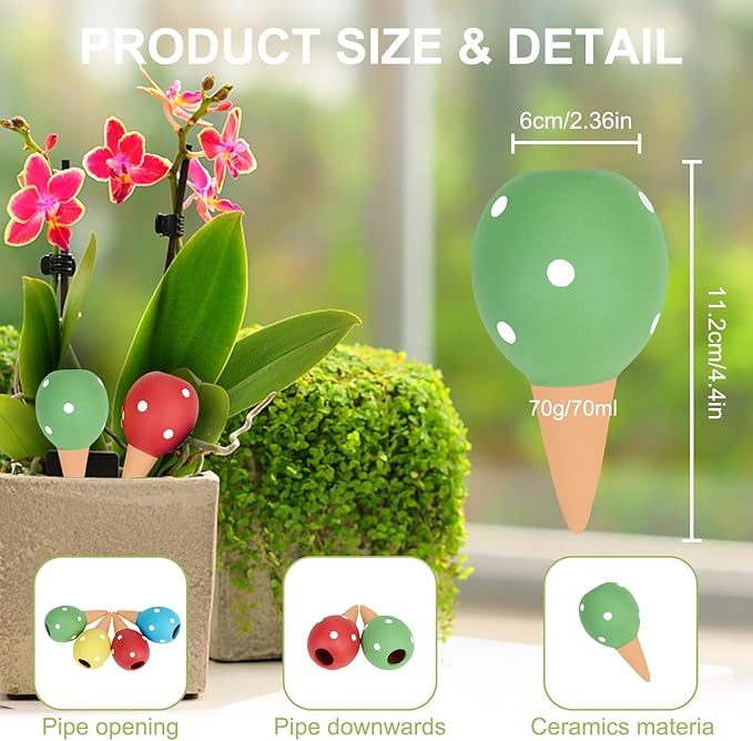 4-Pack Terracotta Self-Watering Spikes | Eco-Friendly Iron-Rich Clay Olla Irrigation System | Vacation Plant Sitter for Potted Flowers, Herbs, and Succulents