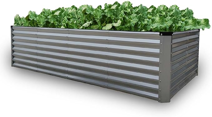 GrowHaus 8x4x2FT Galvanized Raised Garden Bed, Planter Boxes Outdoor Large Metal Garden Beds for Planting Vegetables Flowers Herbs Rectangle Silver