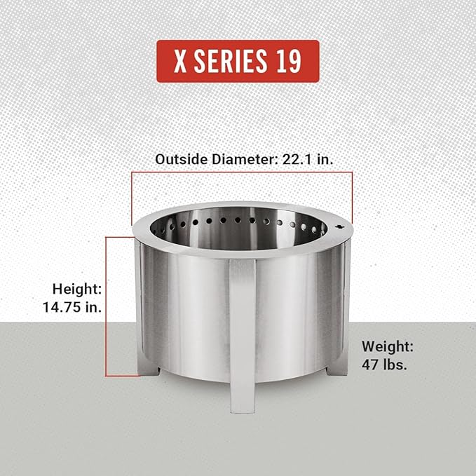 Breeo Smokeless Fire Pit (X Series 19, Stainless Steel) | 22.1 inch Smokeless Firepit for Outside | 47 Pounds | Ideal for Families Compatible with Wide Range of Breeo Accessories