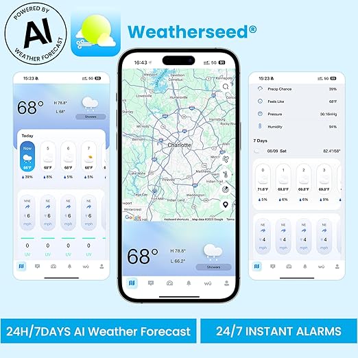 Sainlogic WiFi Smart Weather Station SA9 with 24H/ 7Days Accurate Weather Forecast by Weatherseed® AI, 8.5" Large Display,UV,Sun Light,Rain Gauge,Wind Gauge,2-Year Data Storage & Export（Only 2.4G）