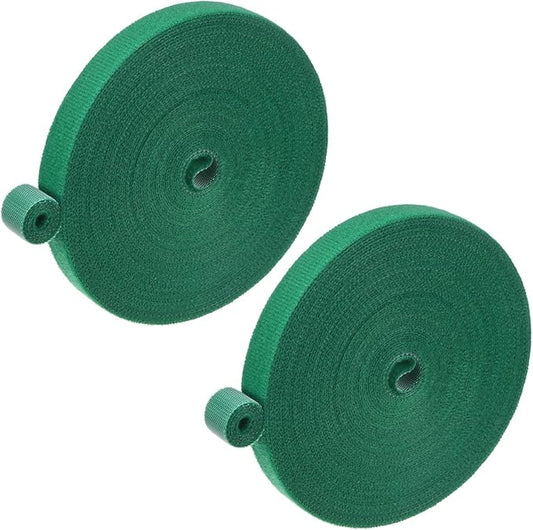2-Roll Garden Plant Tape, 33 ft x 0.5 in Garden Hook and Loop Plant Ties Multi-Purpose Use Adjustable and Reusable Twist Wire Tape for Plants/Flowers/Vines [Green]