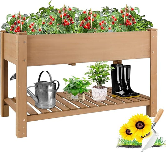 Raised Garden Beds With Legs, Outdoor Wood Elevated Garden Box With L-Connection Tabs，Leg Reinforcement，Storage Shelf, Suitable For Vegetables, Flowers And Herbs, Easy To Assemble,46.7 x23.1 x 29.7IN