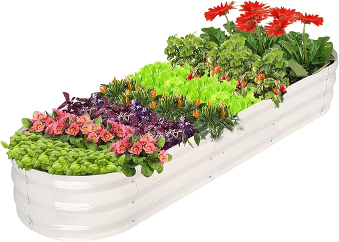 GADI Raised Garden Bed Kit for Vegetables Flower Galvanized Metal Planter Boxs Designed for Easy DIY and Cleaning Not Twist Or Rot (Milky White)