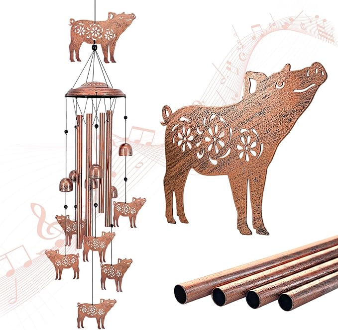Pig Wind Chimes for Outside,Pig Gifts for Women/Men/Sympathy/Memorial/Festival Birthday Gifts Metal windchimes Outdoors/Indoors,Patio Decor,Garden Decor,Yard,Home,Porch