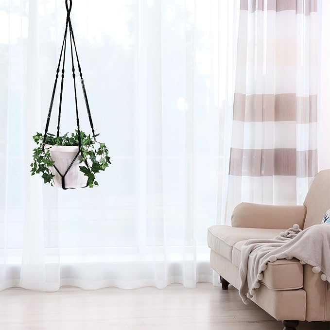 Giant XXL 55 Inches Macrame Planter Hanger Large for 15 inch Pot + Swag Hook | Extra Large Hanging Planter for Indoor Plants | No Pot/Plant Included (XXL Black)