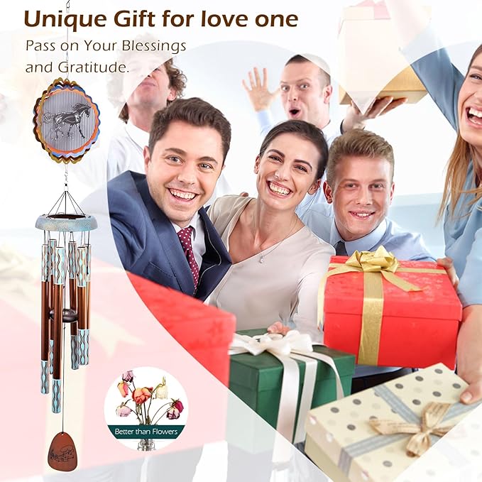 Wind Chimes for Outside with 3D Animations Horse Wind Spinner,37" Memorial Wind Chimes Outdoor Garden Decor,Horse Gifts for Women Mom Grandma Men Father,Patio Decorations,Garden Ornaments