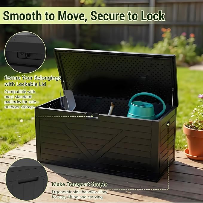MAKE CHANGES Outdoor Storage Box,260 Gallon Deck Box Outdoor Storage Bench Outside Waterproof Resin Storage Bench, Lockable Patio Cushions, Garden Tools Storage For Furniture, UV Resistant