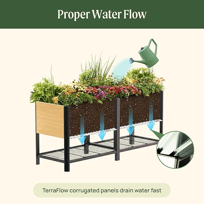 Rolling Elevated Garden Bed, 2' x 6' Metal Woodgrain Elevated Outdoor Planters Boxes with Legs & Storage Rack for Patio, 1400 lbs Weight Capacity, Raised Beds for Gardening Herb Flowers Vegetables
