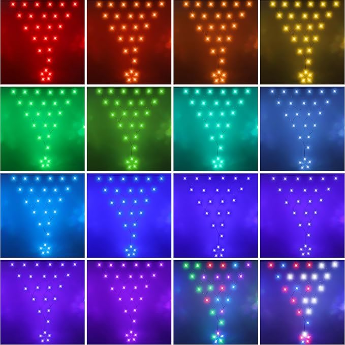 Outdoor Christmas Decorations Lights 13.8ft 200 LED Christmas Lights with 12 Stars,Dimmable Curtain Fairy Light with 8 Modes for Wedding Party Holiday Christmas Decor(RGB)