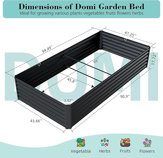 Domi 8×4×1.5 ft Galvanized Raised Garden Bed, Outdoor Planter Garden Boxes Large Metal Planter Box for Gardening Vegetables Fruits Flowers, Grey