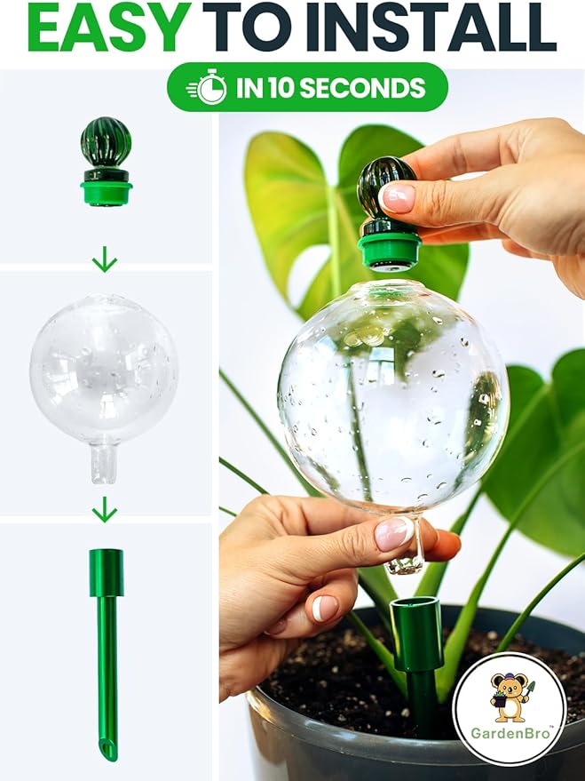 6pcs 16 Oz Plant Watering Globes for Indoor Plants with Metal Self Watering Planter Insert - Premium XL Glass Hand-Blown Globes - Automatic Plant Waterer Indoor, Gift Idea for Gardeners [6 Globes]