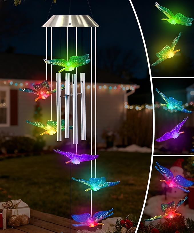 Nacome Wind Chimes for Outside: Tubes Memorial Wind Bell Valentines Day Gifts for Her Wife Women Mom Grandma Birthday - Yard Garden Indoor Outdoor Decor (Butterfly)