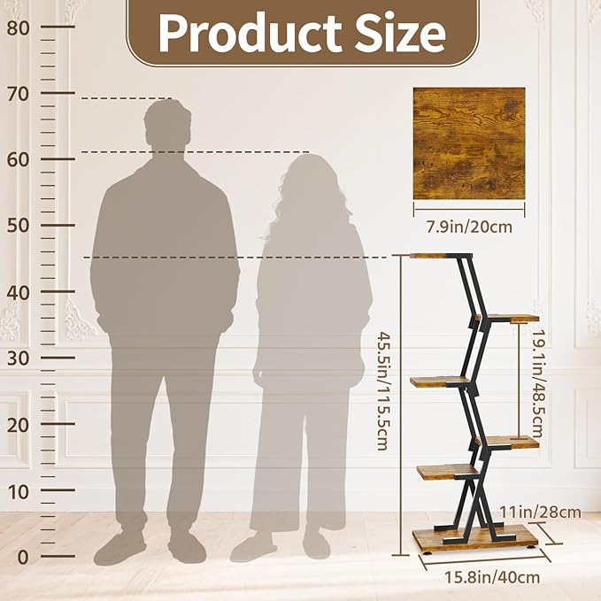 LASZOLA 5 Tier Tall Wood and Metal Plant Stand Indoor for Heavy Duty Planter, Large Multi Level Vertical Flower Shelf for Narrow Corner, Sturdy Rustic Rack Holder for House Patio, Space Saving, Black