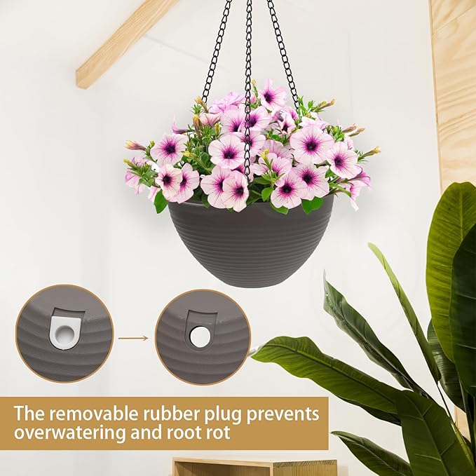 Hanging Planters for Indoor Plants 3 Pack - 7/8/10 Inch Plastic Hanging Pots with Water Sieve Mesh, Small Hanging Pots for Home Garden, Porch, Balcony & Patio Decor, Black
