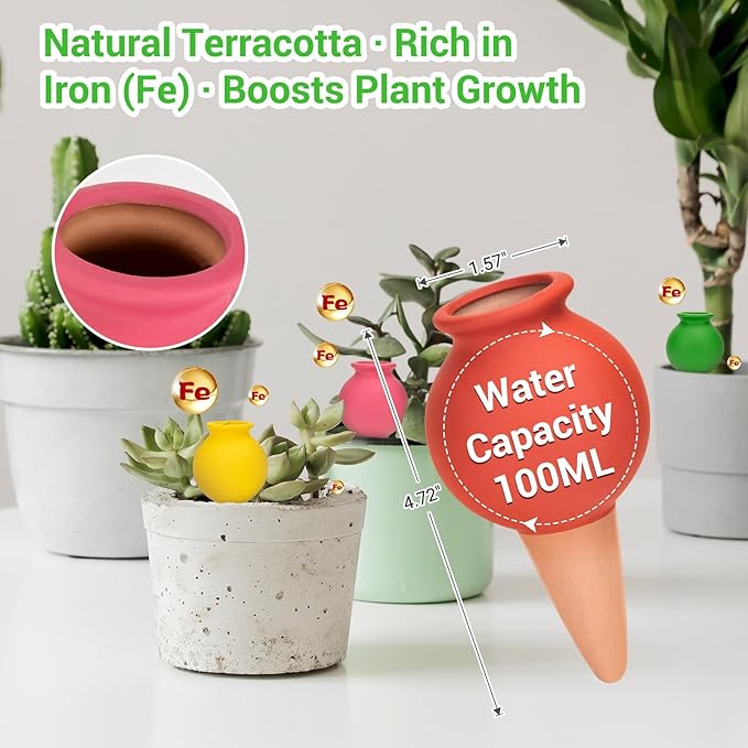 Terracotta Watering Spikes Set -Self Watering Planter Insert with 4 Pcs Automatic Plant Watering System for Indoor Potted Plants, Outdoor Garden, Vacation Plant Care Accessories