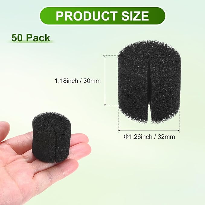 50-Pack Hydroponics Sponges, 1.26 Inch Growing Media Cylindrical Sponges for Planting Gardening Tool/Grow Seedlings/Home Vegetable Flower, Soilless Cultivation Seedling [Black]