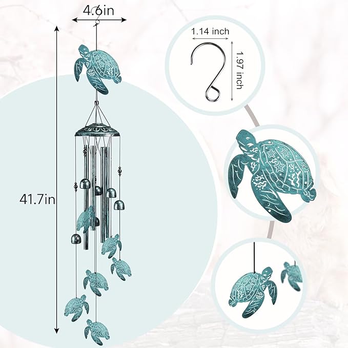 Sea Turtle Wind Chimes for Outside,41" Metal Windchimes, Housewarming/Halloween/Festival/Memorial Turtles Gifts for Women/Men, Sea Turtle Decor for Outside, Patio or Yard, Garden