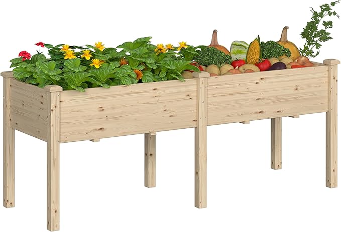 BlueWish 72''L x 23''W x 30''H Outdoor Cedar Garden Bed, Raised Garden Bed with 8 Drainage Holes & 6 Legs, Elevated Planter Boxes for Gardening, Vegetable, Flower, 309lbs Capacity, Natural