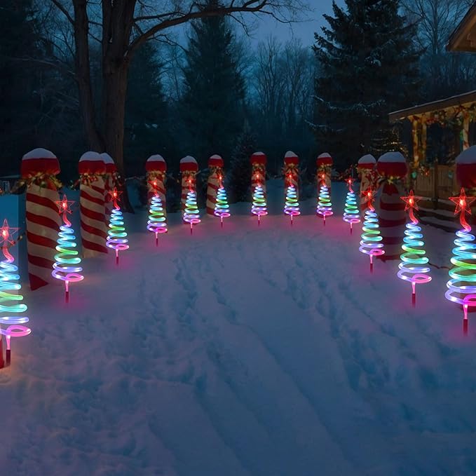 4 Pack Christmas Pathway Lights Outdoor, RGBW Smart Landscape Lights with APP & Remote Control, DIY Color Modes, Waterproof Connectable Yard Decor Lights with Music & Timer for Holiday Decorations