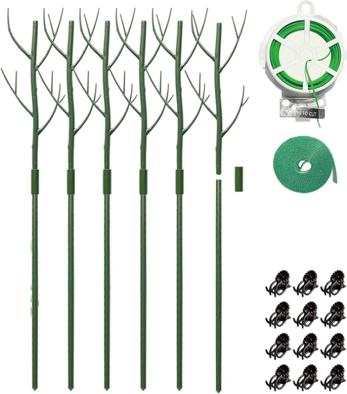 GardenPal 27.56" 6 Pack Detachable Twig Plant Support Stakes, Branch Sticks with Orchid Clips and Twist Ties, Blends with Plants - Ideal Plant Stakes for Indoor/Outdoor Use