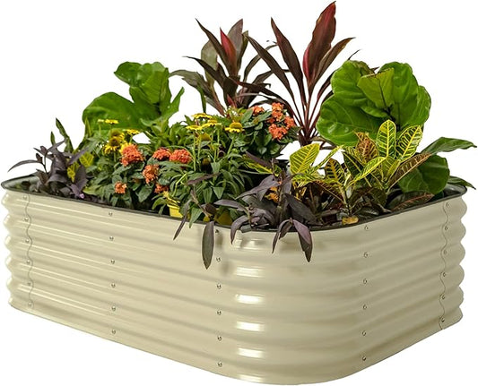 Vego garden Raised Garden Bed Kits, 17" Tall 6 in 1 Modular Metal Raised Planter Bed for Vegetables Flowers Patio Ground Planter Box-Pearl White