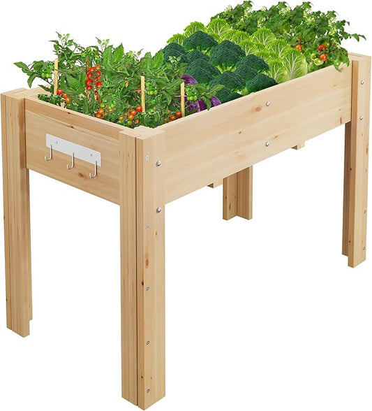 GarveeLife 47x30x22 Inch Raised Garden Bed with Legs & Hooks – Elevated Wood Planter Box Stand (4x2.5x1.8 Ft) for Vegetables & Herbs – Outdoor Patio & Backyard Planter with Non-Woven Liner