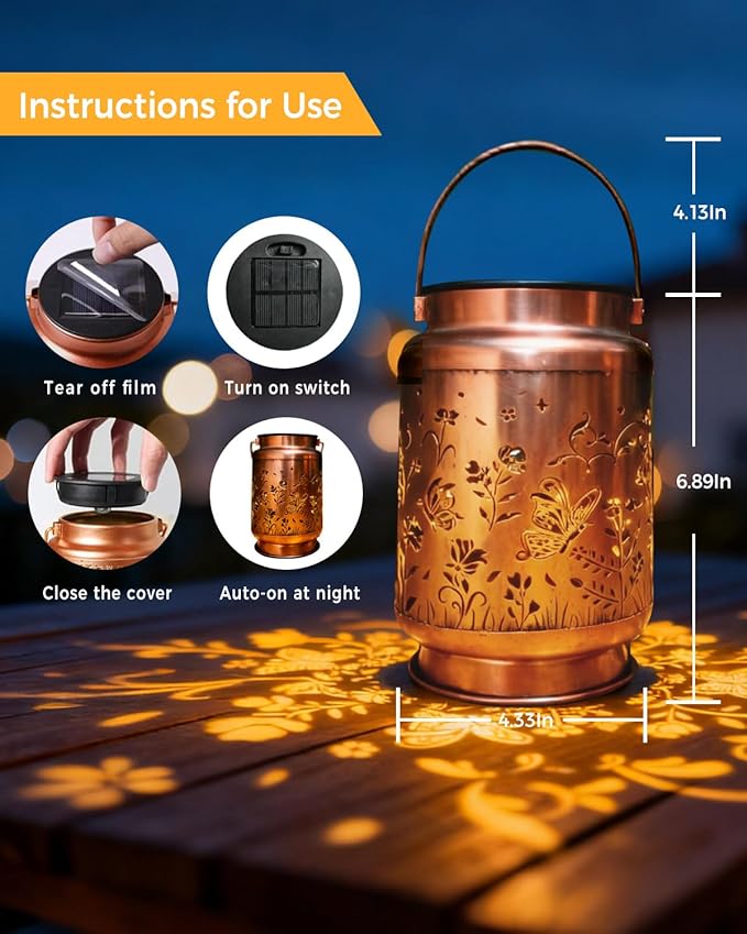 Christmas Gifts for Women,Solar Lanterns Outdoor Hanging Lantern Lights, Butterfly Hollowed-Out Metal Decor Lantern, Waterproof Decorative Garden Light - Delicate Garden Decoration for Patio, Yard