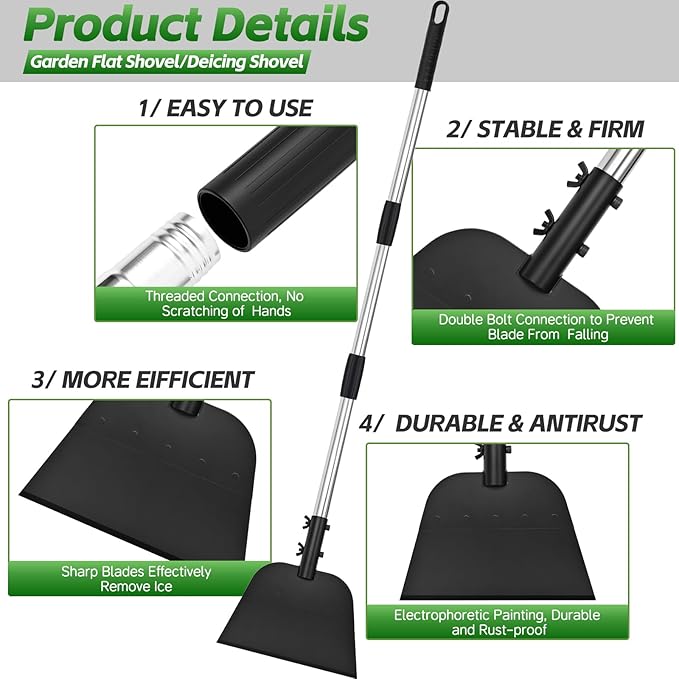 Flat Shovel, 54 inch Ice Scraper, Snow Shovel, Floor Scraper with Adjustable Long Handle, Heavy Duty Ice Chopper, Multifunctional Weed Removal Tool for Driveway, Walkway, Garden and Outdoor Cleaning