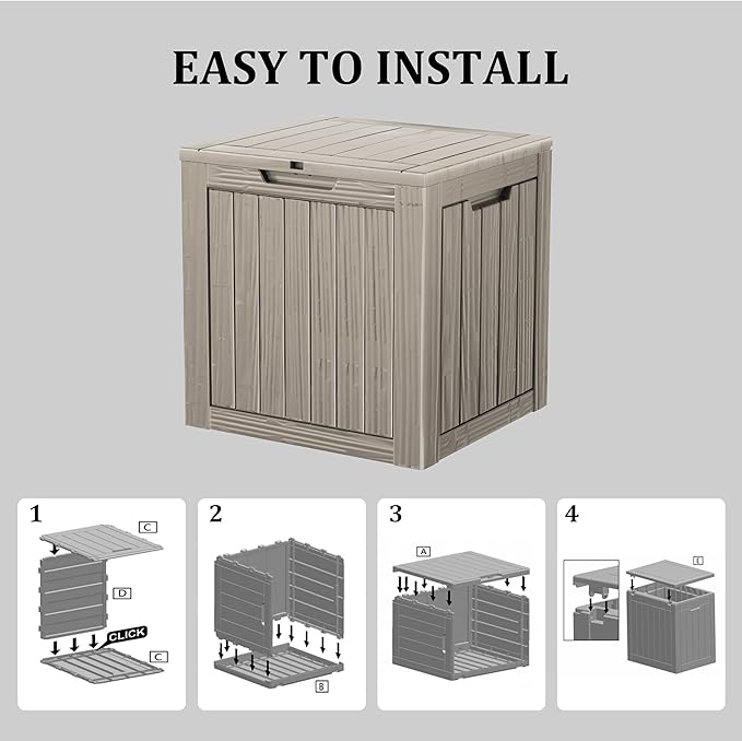 35 Gallon Lockable Resin Outdoor Storage Box, Waterproof & Weather Resistant Deck Box for Patio Cushion, Garden Tools & Pool Accessories, Grey