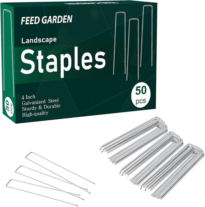 FEED GARDEN 4 Inch 100 Pack Hot-dip Galvanized Landscape Staples 11 Gauge Anti-Rust Garden Stakes Landscaping Fabric SOD Pins Yard Stakes for Weed Barrier Fabric