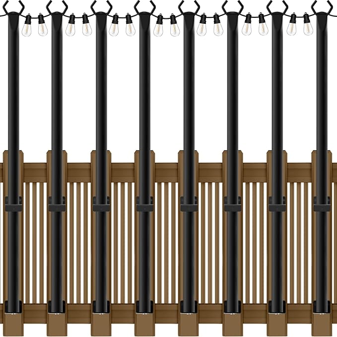 AILBTON 8 Pack 5Ft String Light Poles,Light Poles for Outside String Lights,Outdoor Light Poles with Fence Bracket,Metal Pole Stand for Patio,Backyard,Deck