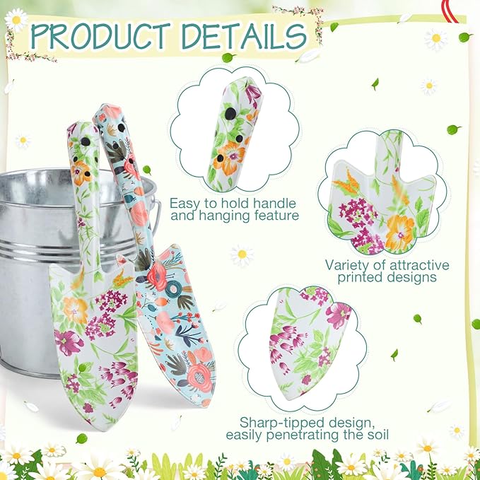 Lanties 24 Pcs Floral Garden Shovels Bulk Gardening Gift for Women Heavy Duty Garden Tools Floral Hand Shovel for Mom Employees Birthday Thank You Gifts (Green Flowers)